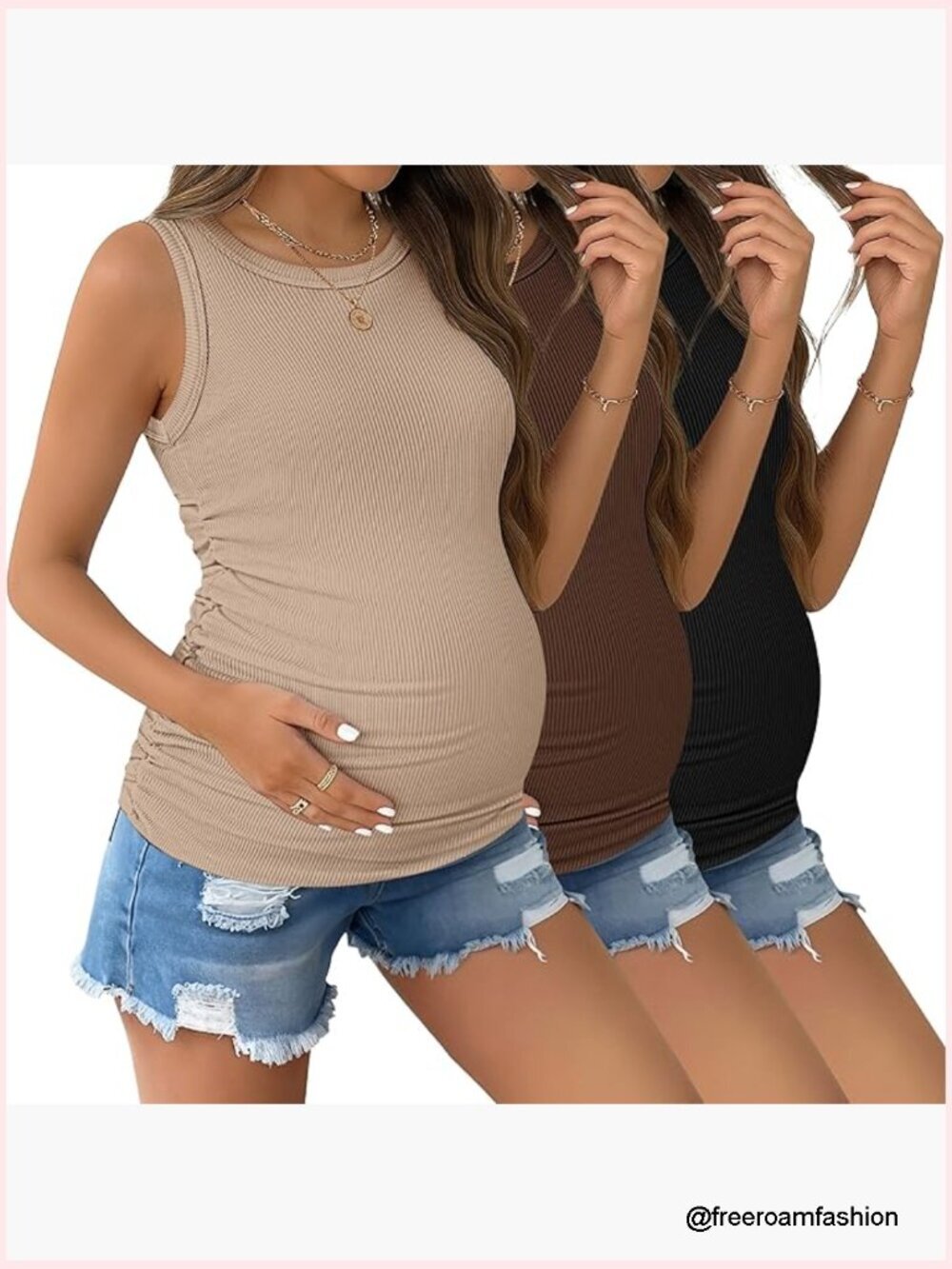 Maternity Tank Tops 3 Pack Ribbed Ruched Side Pregnancy Postpartum Shirts